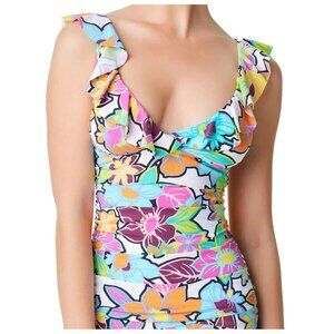 Bleu by Rod Beattie Women's Color Crush Ruffled Tankini - White Multi Size 6 NWT